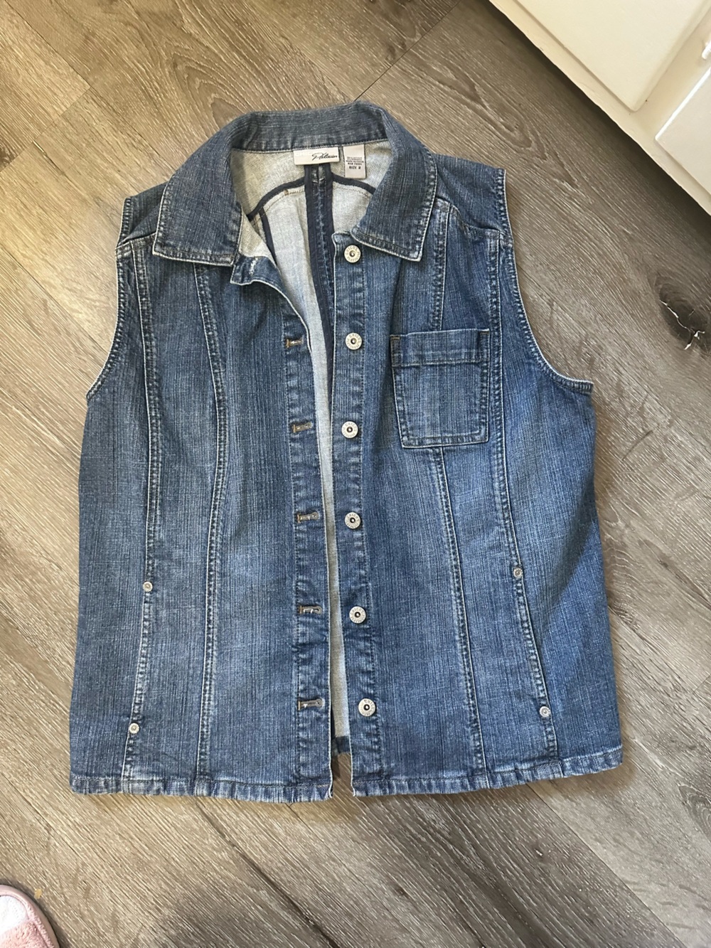Chico's Medium Blue Denim Sleeveless Button Vest - Picture 2 of 7